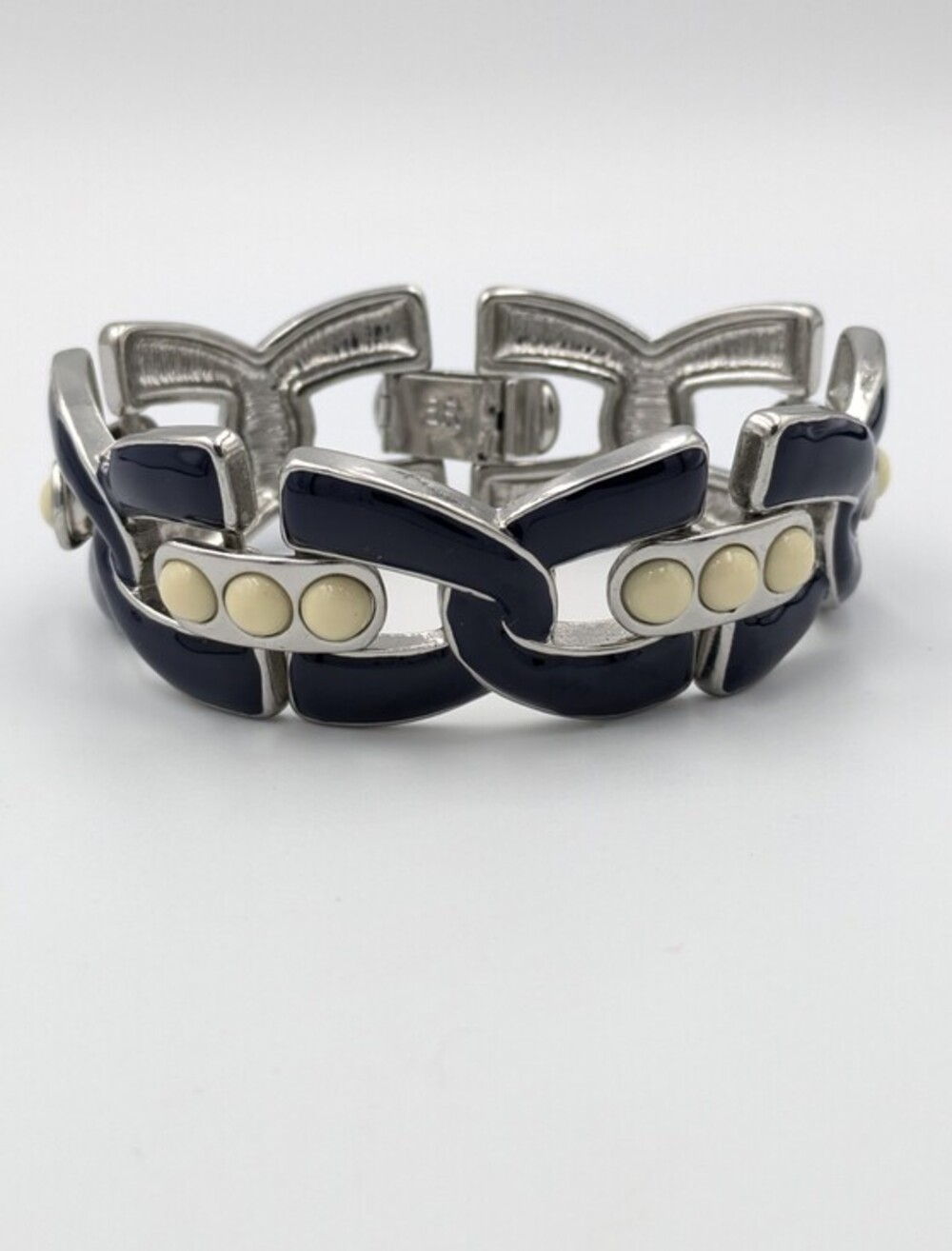 Banana Republic navy blue and cream enamel silver tone bracelet